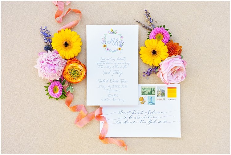 colorful watercolor crest wedding stamps