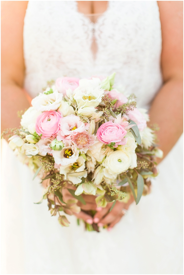 Blush and White Bridal Bouquet at Longshore Pavilion