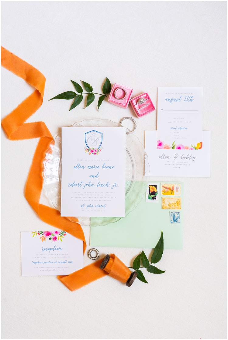 Custom Wedding Crest Bright Floral Wedding Invitation Suite