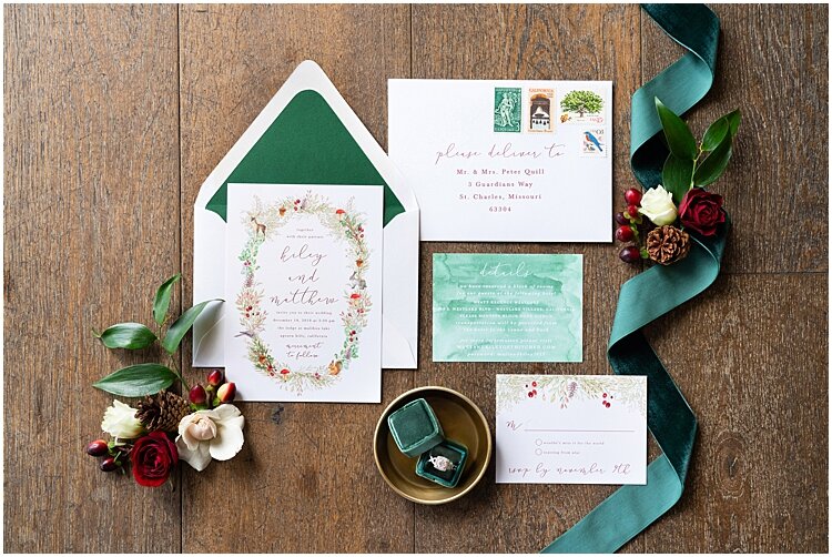Custom Rustic Green Wedding Invitation Suite