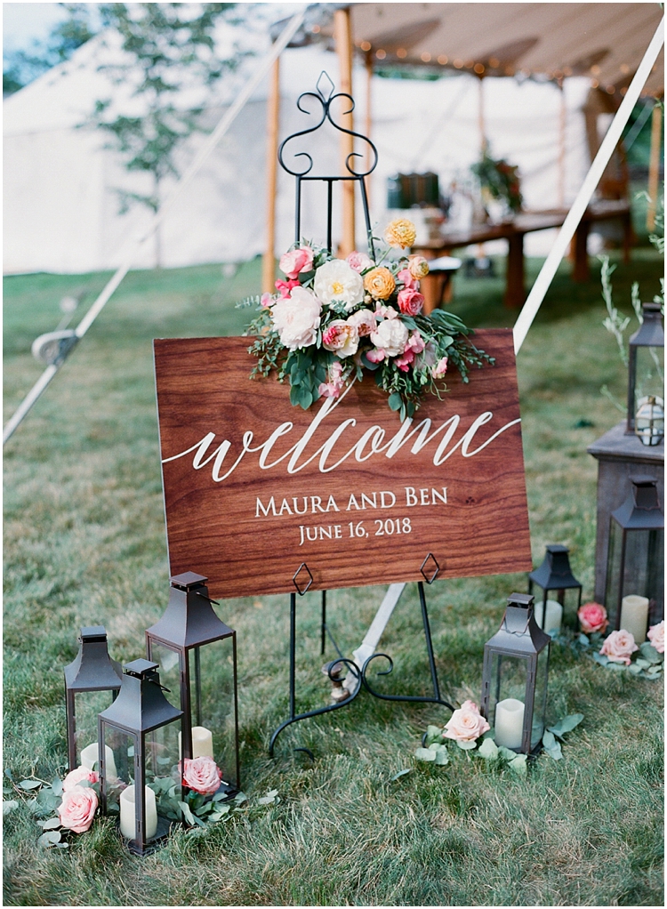 Romantic Floral Connecticut Summer Wedding Wood Welcome Sign