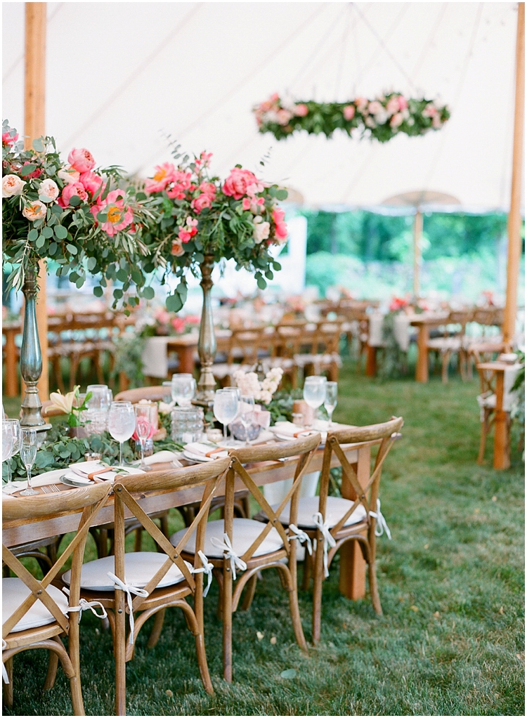 Connecticut Tented Pink Summer Wedding Reception Decor