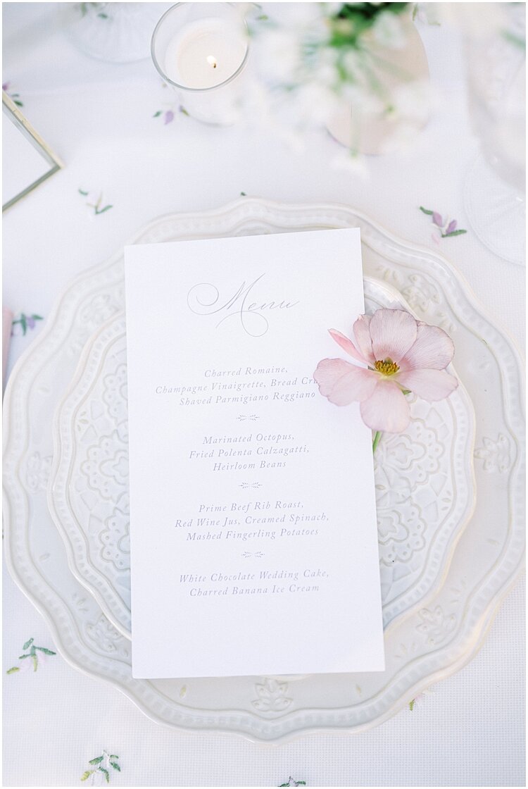 simple elegant pasadena wedding menu