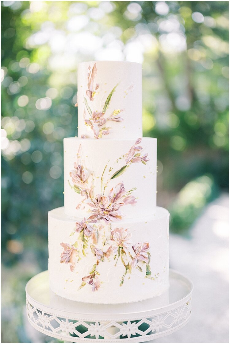custom floral white wedding cake