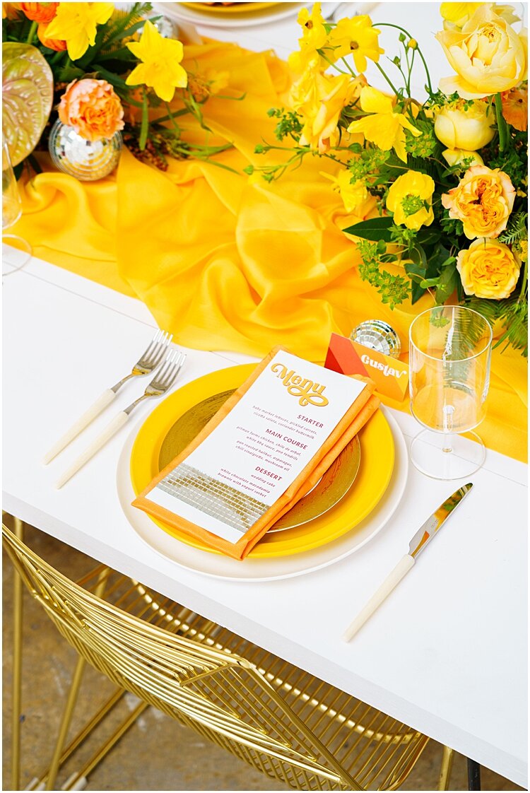 bright yellow los angeles wedding menu