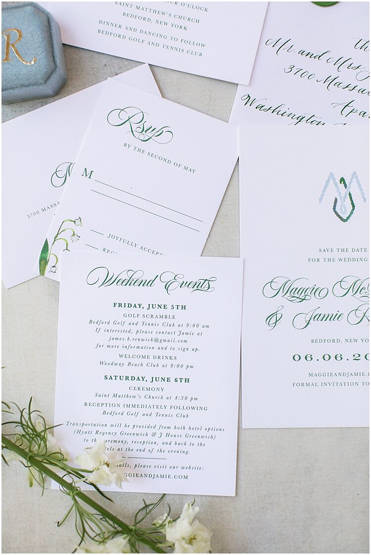 Custom blue and green Wedding Invitation Suite