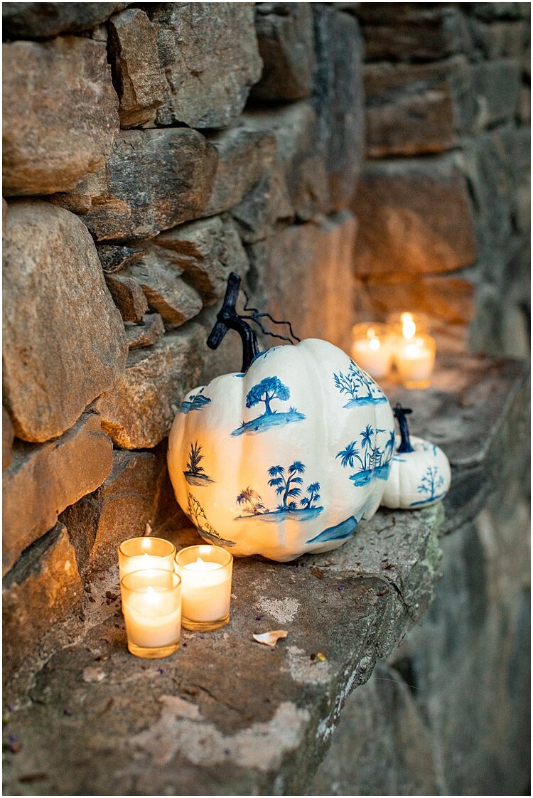 Elegant Blue Painted Wedding Pumpkin Decor