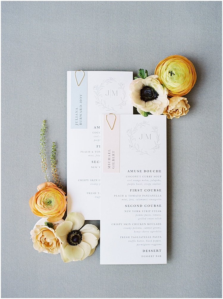 gold paper clip place card and menu