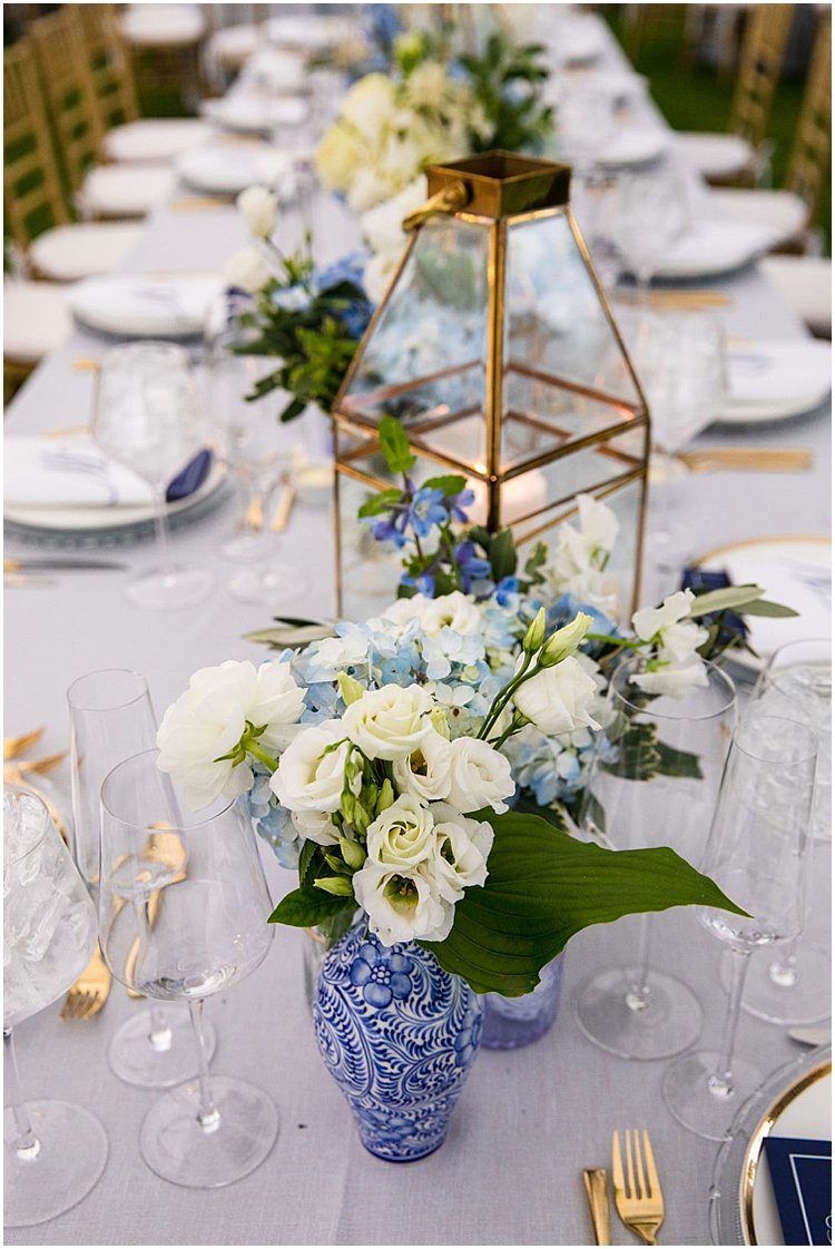 blue vase tented wedding centerpieces
