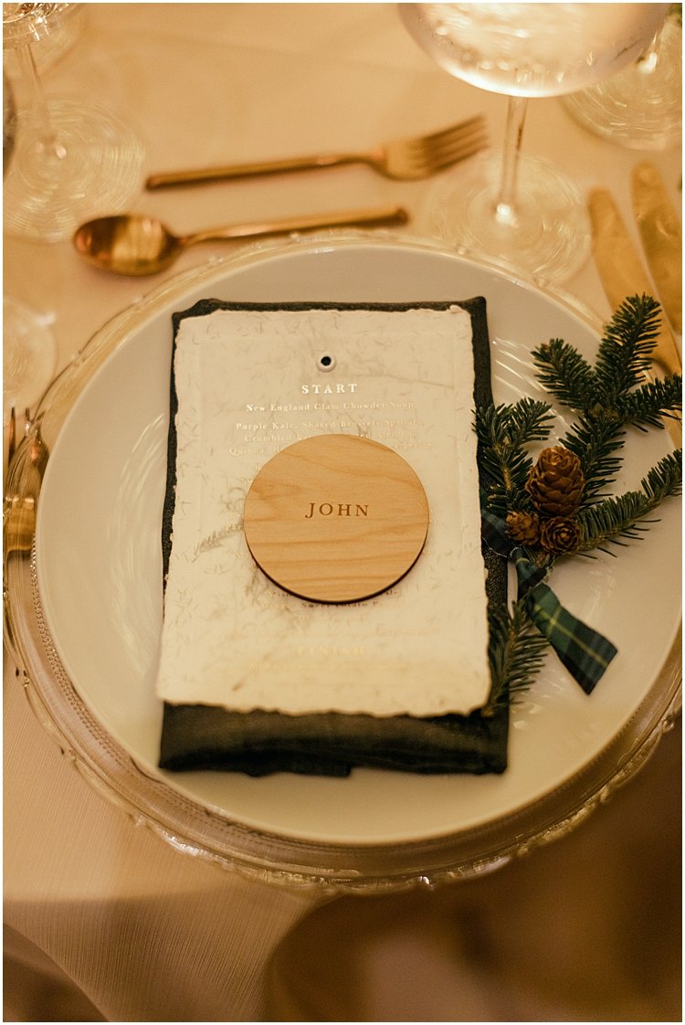 Winter Wedding Menu and Wood Place Card