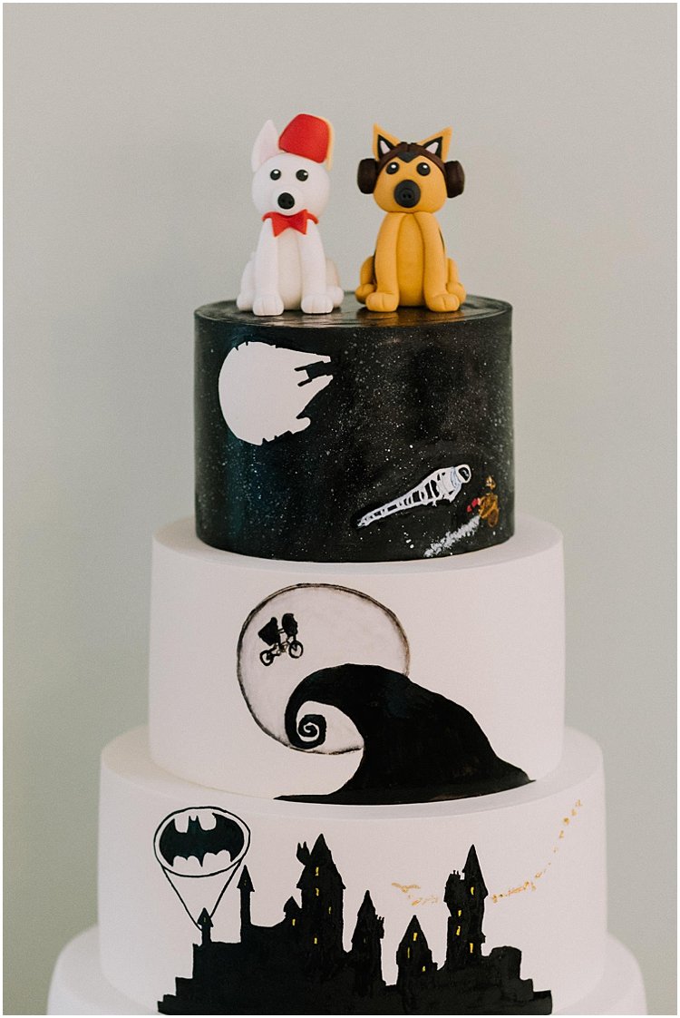 black and white dog wedding cake