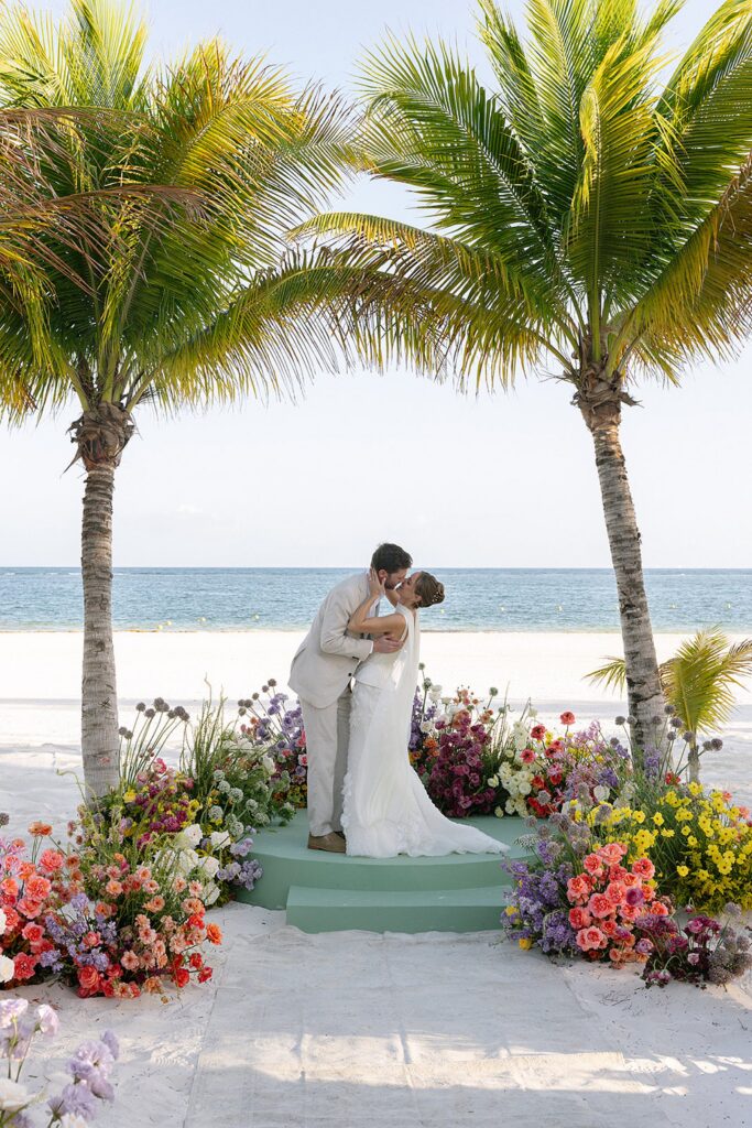 outdoor mexico wedding ceremony with flowers
