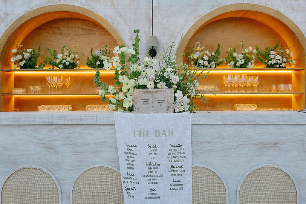 fabric stone bar signs in front of custom mexico bar