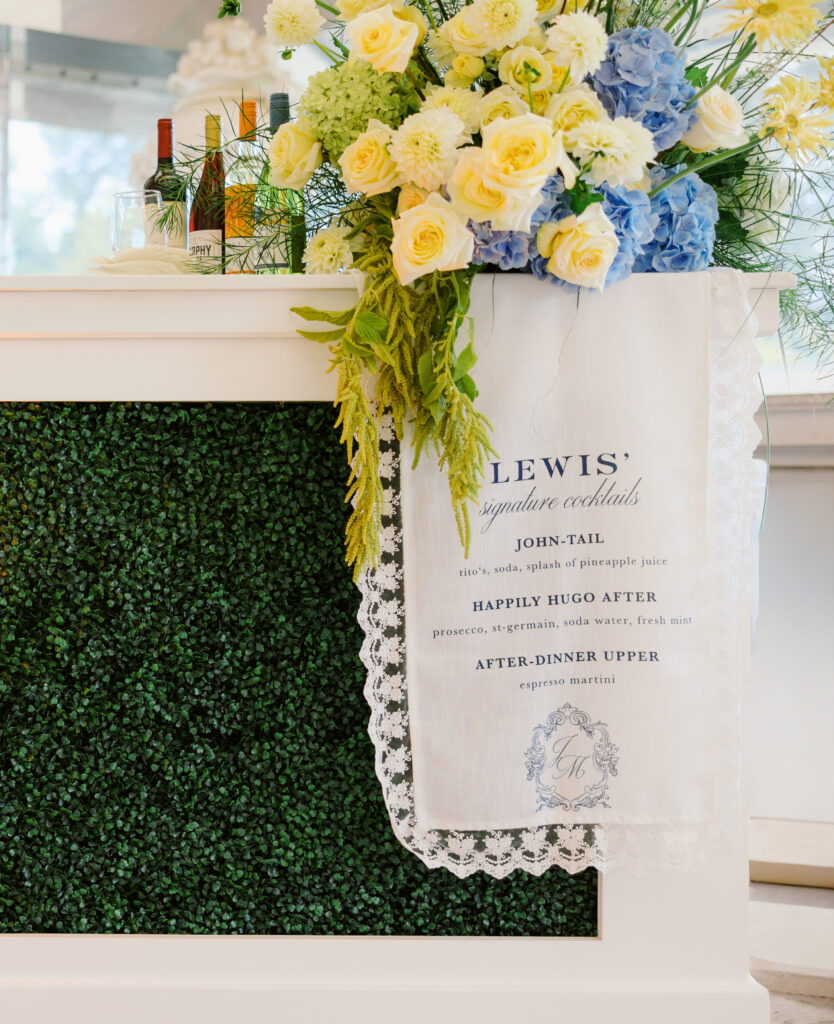 lace linen wedding bar sign