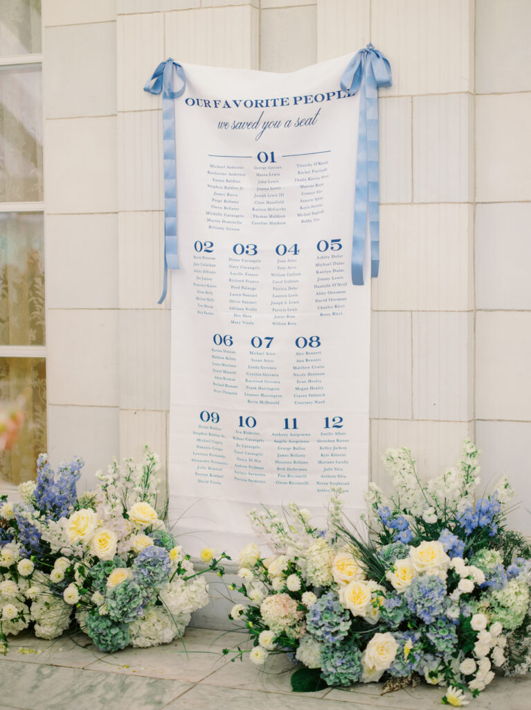linen ribbon seating chart display