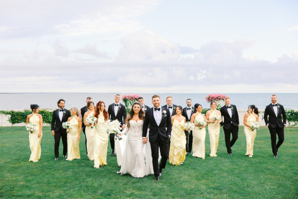 yellow newport wedding bridesmaids and groomsmen