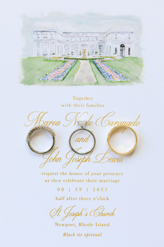 watercolor illustration invitation with rings