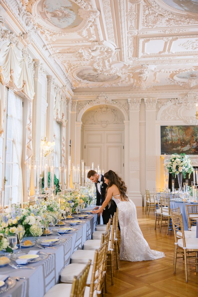 newport mansion wedding reception with bride and groom